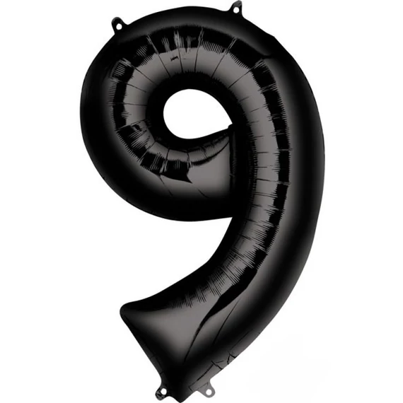 Fekete Black óriás szám fólia lufi 9-es, 86x55 cm