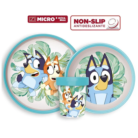 Bluey Tropical csúszásmentes étkészlet, micro műanyag szett