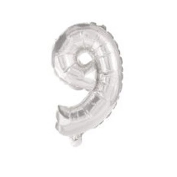 Ezüst Silver 9-es szám fólia lufi 10 cm